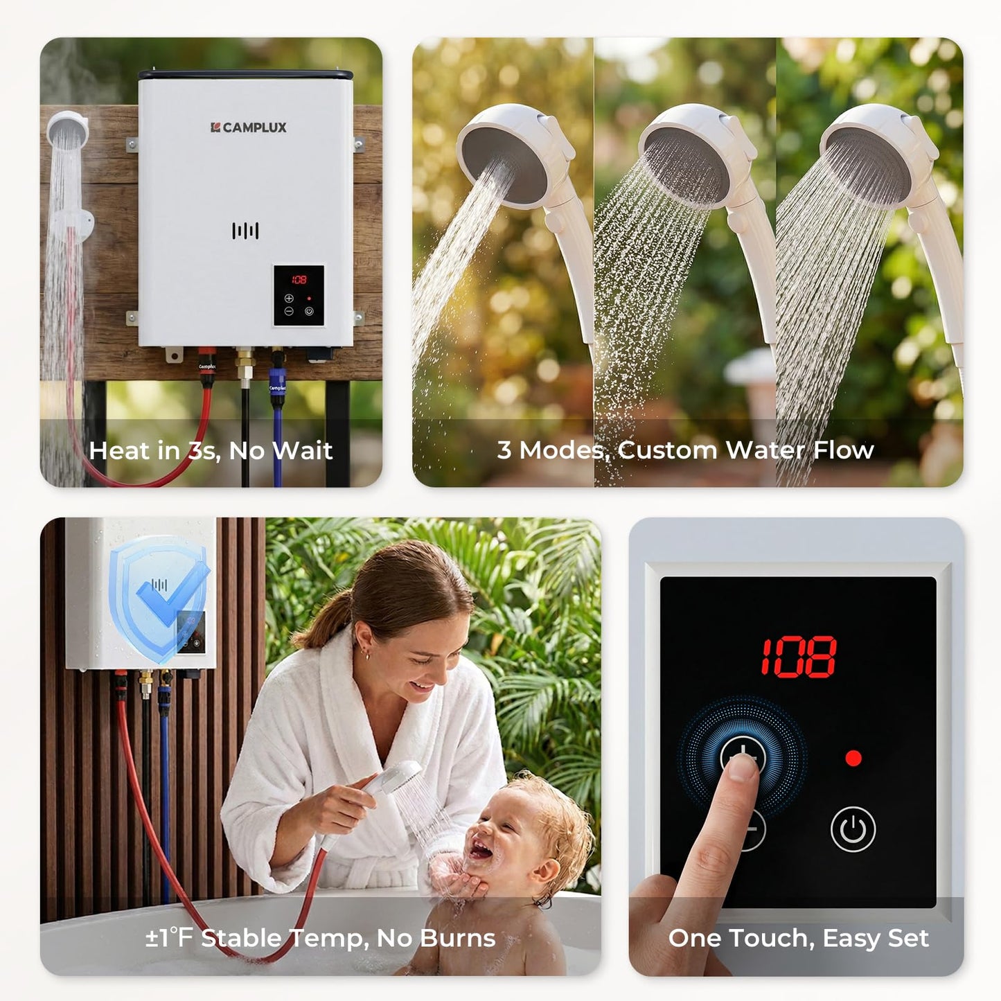 CAMPLUX F5 Ultra, First Thermostatic Portable Water Heater, ±1℉ Constant Temperature Propane Water Heater, 9.9LB Lightweight & Compact for 3s Instant Hot Water, Outdoor Camping, Off-Grid Cabin