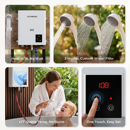 CAMPLUX F5 Ultra, First Thermostatic Portable Water Heater, ±1℉ Constant Temperature Propane Water Heater, 9.9LB Lightweight & Compact for 3s Instant Hot Water, Outdoor Camping, Off-Grid Cabin