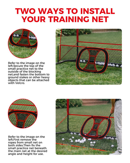 Golf Practice Net Set 10x7.5FT, Heavy Duty Golf Hitting Net for Backyard & Indoor Training, Golf Swing Practice Net with Ball Return System, Extended Top Barrier, Target Cloth & Carry Bag.