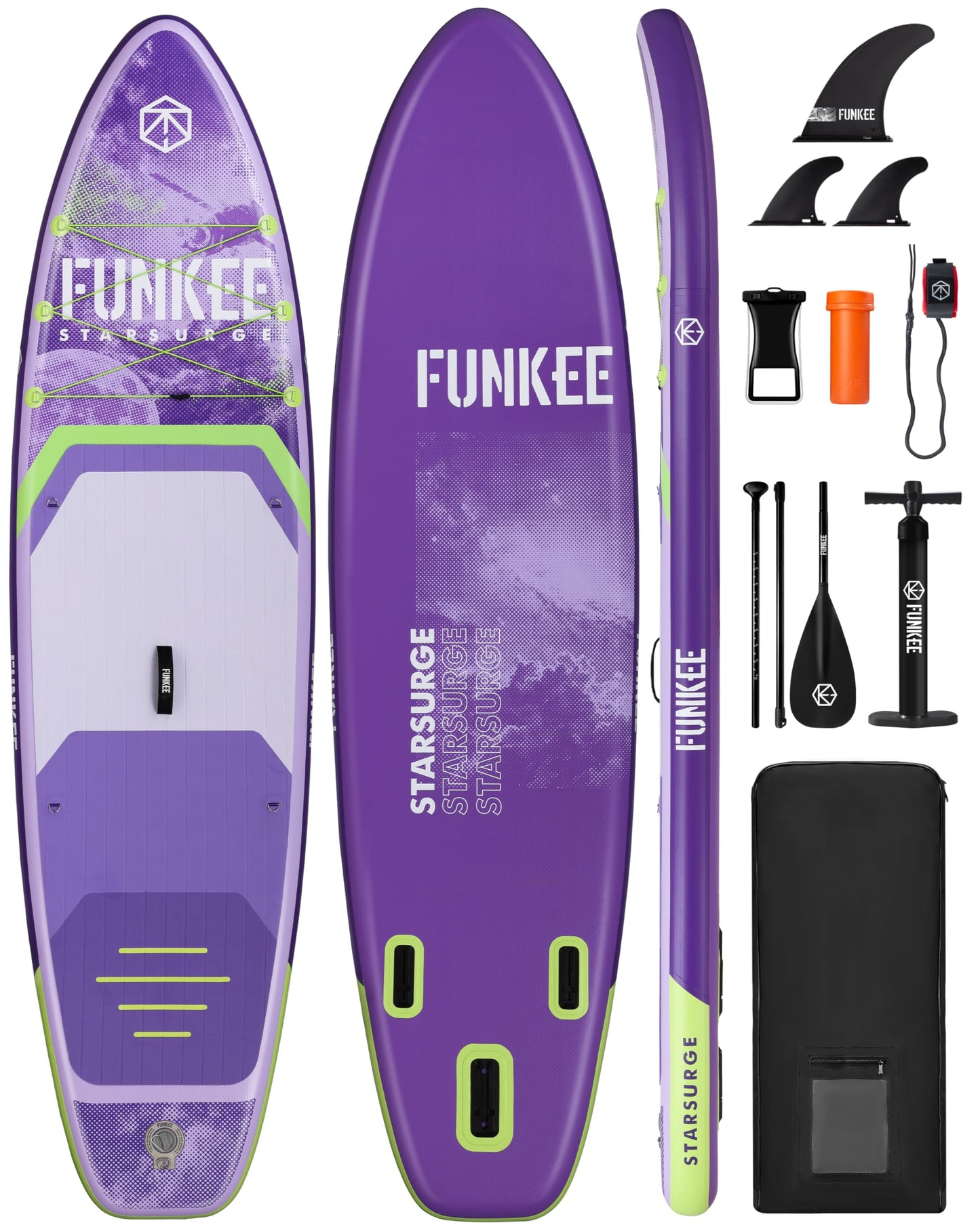 FUNKEE 11’×34"×6" Extra Wide Inflatable Stand Up Paddle Board, Sup Board with Removable Fins, Backpack, Floating Paddle, Safety Leash, Floating Phone Case for Adults & Youth of All Skill Levels
