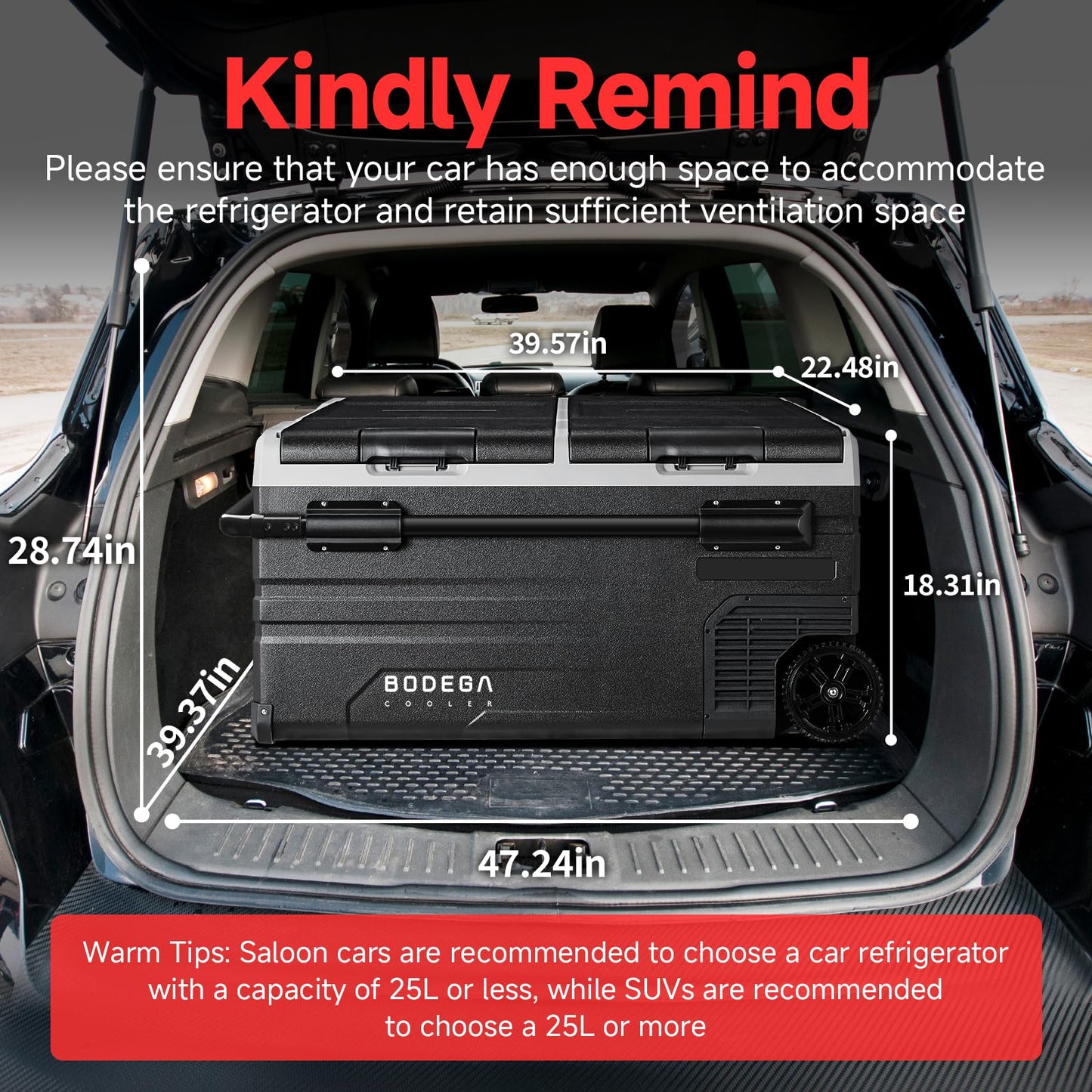 BODEGACOOLER 12 Volt Car Refrigerator, 100 Quart Portable Freezer, Car Fridge Dual Zone WIFI APP Control, -4℉-68℉ Cooler, 12/24V DC and 100-240V AC, for Travel, Camping, Outdoor,RV, black