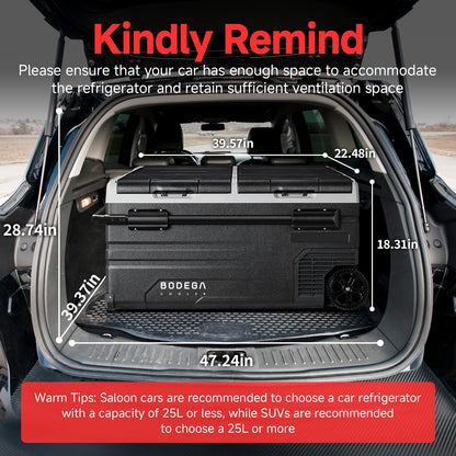 BODEGACOOLER 12 Volt Car Refrigerator, 100 Quart Portable Freezer, Car Fridge Dual Zone WIFI APP Control, -4℉-68℉ Cooler, 12/24V DC and 100-240V AC, for Travel, Camping, Outdoor,RV, black