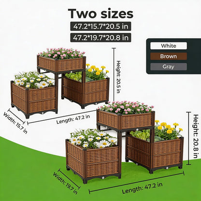3PCS Raised Garden Beds Outdoor with Legs Planter Box, 47x20x21in Reinforced Support Rods, Drainage Grid, Multi-Combination Options for Vegetables, Flowers, Herbs, Ideal for Balcony, Patio Gardening