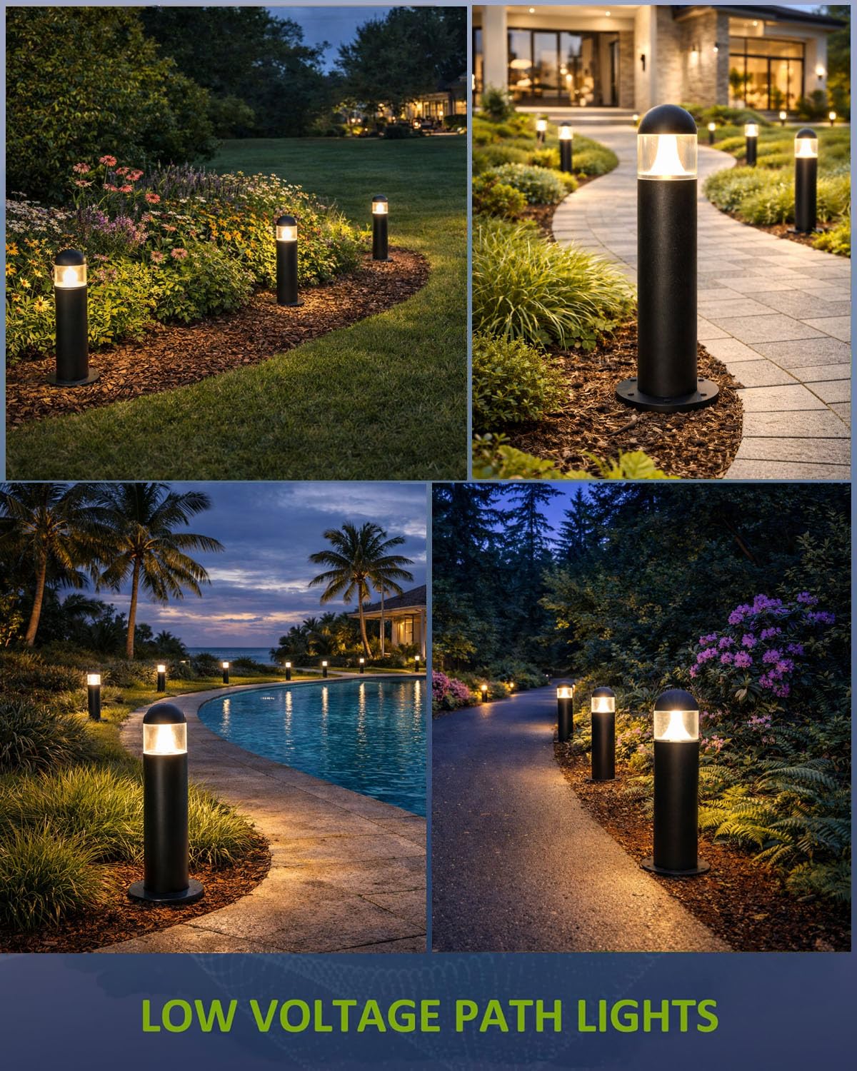 MOON-DE-AGE 6 Pack Low Voltage Landscape Pathway Lights, 12V LED Bollard Light IP67 Waterproof, Outdoor Driveway Walkway Wired Lights (Included Connector) - Yard Garden Lawn, 2700K Warm White