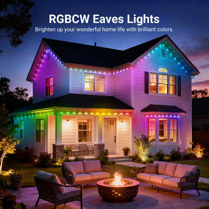 NEEWER 144ft Permanent Outdoor Lights for House Decor, Smart AI RGBCW Outside Eaves String Christmas Lighting with 90 LED Lights App Control 50+ Scenes IP65 Waterproof, Compatible with Alexa, NR02