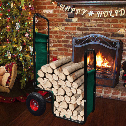 KAIDIDA Firewood Cart with Wheels: 44 X 27 X 20 in Heavy Duty 260 lbs Load Capacity Waterproof Easy Assembly Rack for Indoor Garden Backyard Fireplace Men Women Use with Rubber Wheels