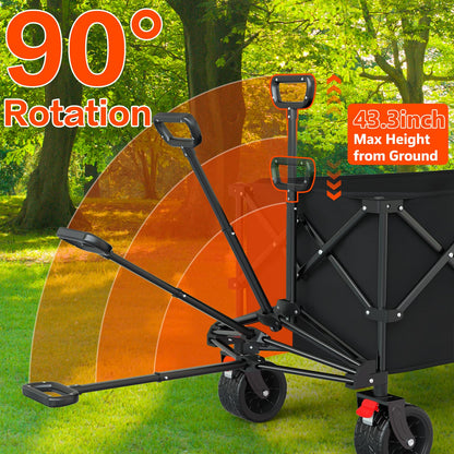 Extra Large Collapsible Wagons Carts Foldable, 450lbs Heavy Duty Folding Beach Wagons with Big All-Terrain Wheels, Utility Wagon Carts for Groceries, Outdoor Camping, Shopping, Beach, Garden
