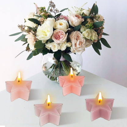 Tea Lights Gradation Pink Star Tea Candles Set of 12 – Tealight Candles with Rose Scent, Long Burning Handmade Tealights for Wedding Meditation Home Decor Gift