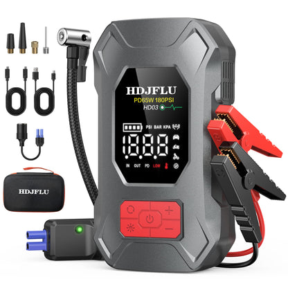 7500A Jump Starter with 180PSI Air Compressor, 24000mAh Car Battery Jump Starter(All Gas/10.0L Diesel), 65W Fast Charge, 10-in-1 Portable Auto Tire Inflator, Cigarette Lighter, Jumper Cable, LED Light