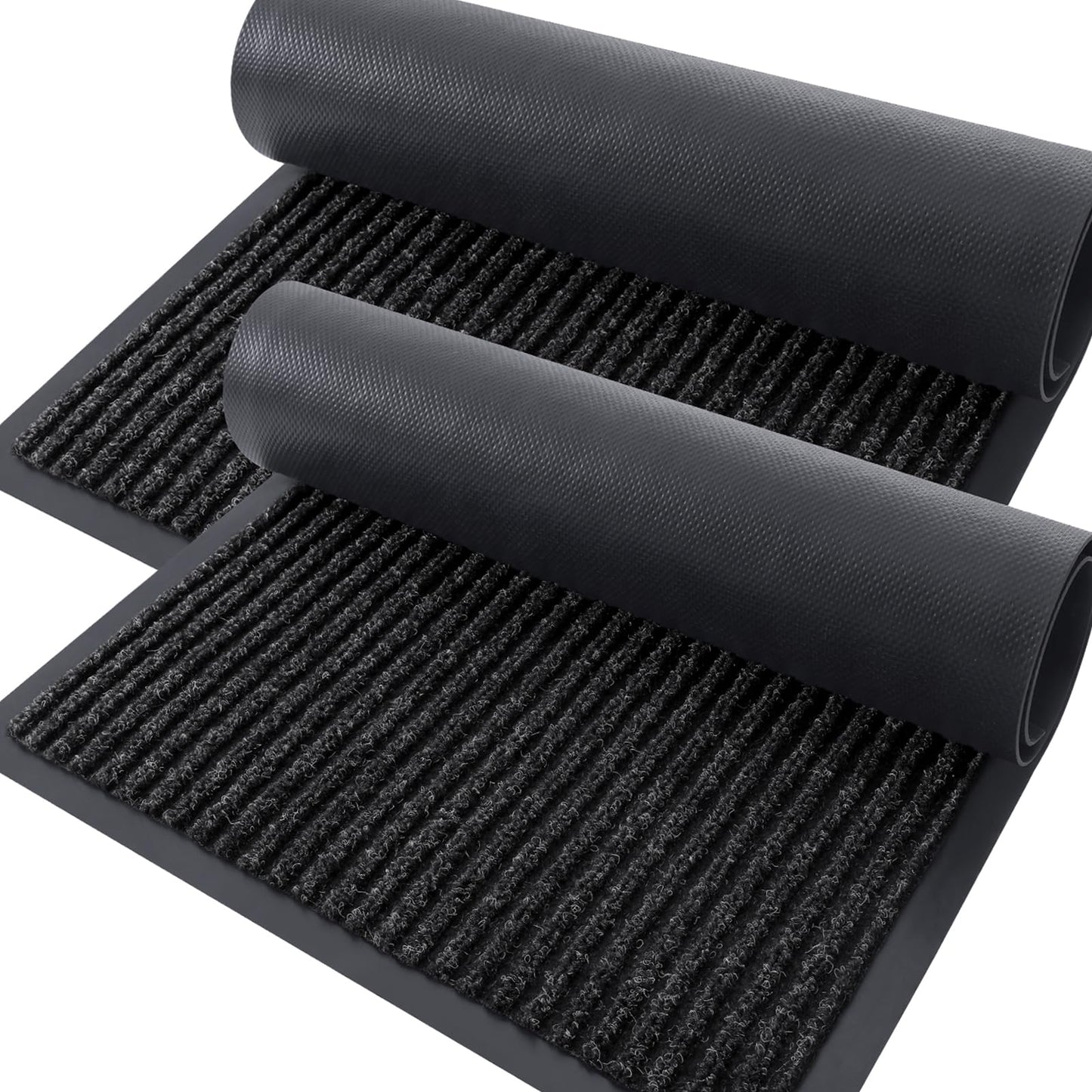 OLANLY Front Door Mat Indoor Outdoor Entrance, 2-Pack 47 x 32 Inch, Waterproof Heavy Duty Doormat, Fade Resistant, Low Profile, Easy Clean Patio Porch Welcome Floor Mats for Entry, Off-Black
