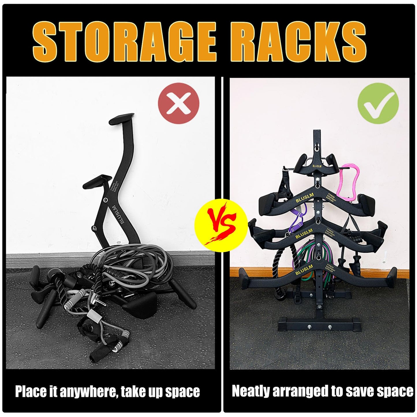 BLUSLM Cable Attachment Rack for Lat Pull Down Bar, Heavy Duty Steel Lat Bar Organizer, Gym Storage Rack for LAT Pulldown Attachments