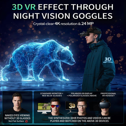 ArzzuNiu 3D-VR Night Vision Goggles - 4K Head Mounted 2296FT Digital Infrared 850nm Night Vision Binoculars for Adults Military Tactical,Camping in Complete Darkness 6X Digital Zoom Include 32GB Card