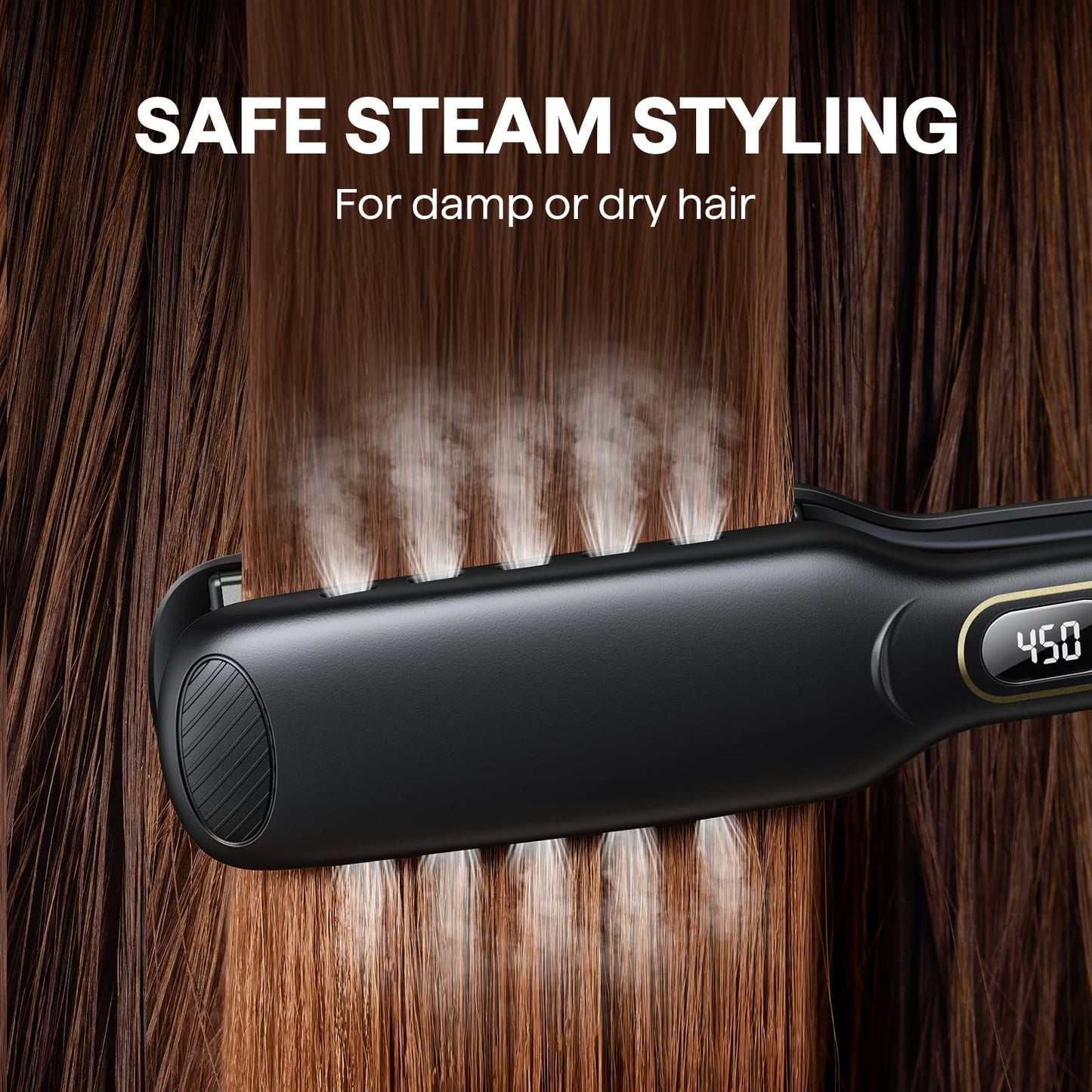 Wavytalk Wet to Straight Hair Straightener, Titanium 1.75 Inch Vent Sesh Wide Flat Iron, Straightener for Damp or Dry Hair with Dual Voltage Leave Silky & Smooth, Black