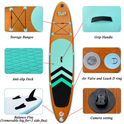 JC-ATHLETICS Inflatable Stand Up Paddle Board (6 Inches Thick), ISUP Package W/Premium SUP Accessories & Backpack, Non-Slip Deck,Fins, Adjustable Paddle,Leash,Hand Pump,Standing Boat for Youth & Adult