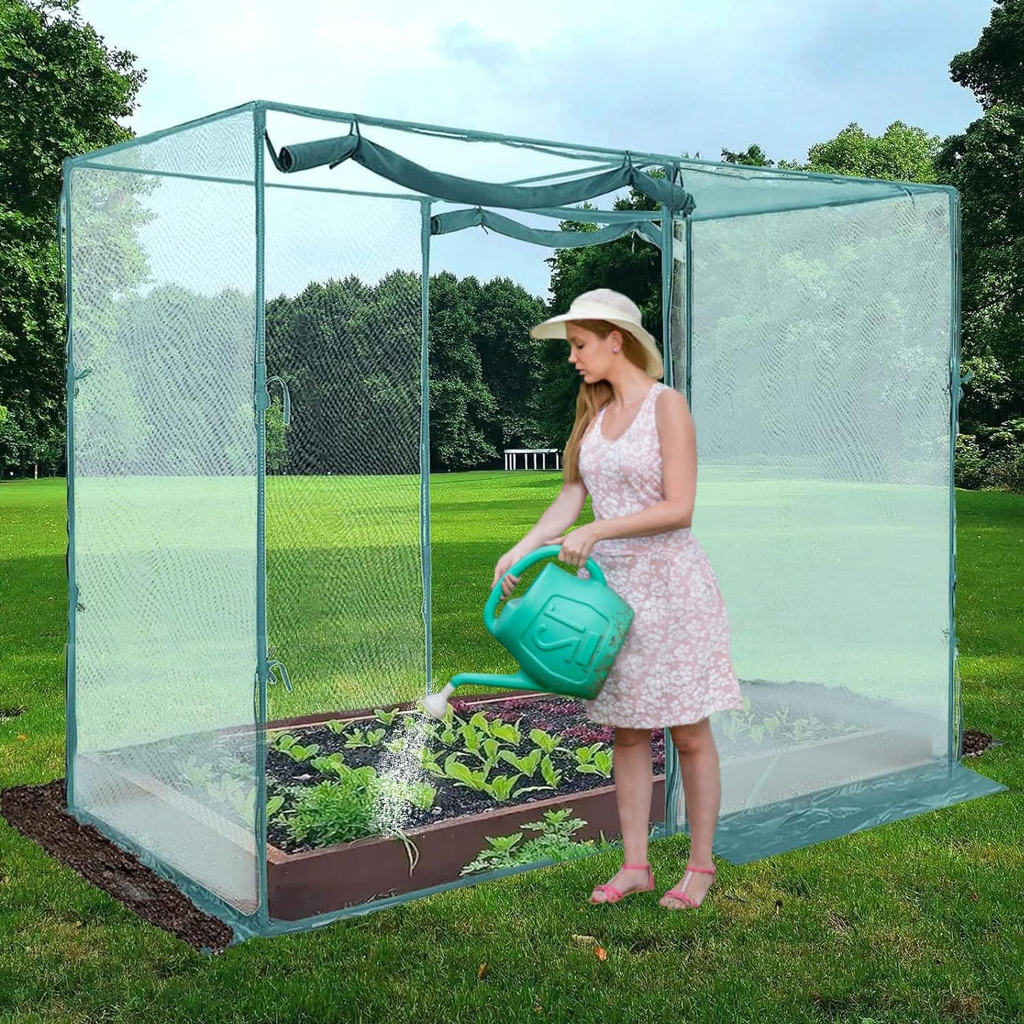 timiland Crop Cage Large Size Plant Protection Tent 6.5'x10' with 2 Zippered Doors, Steel Frame,Easy to Install ,for Garden, Vegetables Flowers Fruits Herbs(Light Green)