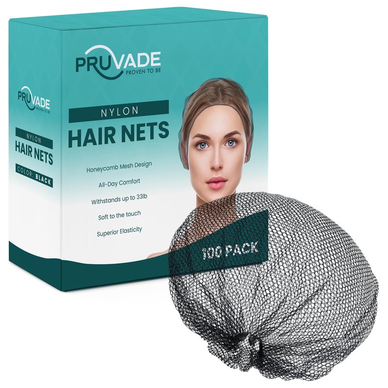 Pruvade - Nylon Hair Nets for Women & Men | 100 Pack | 24" Honeycomb Mesh Hair Net for Food Service, Medical & Industrial Use - Breathable & Sturdy for Bun Hair, Most Long & Short Hair - Latex Free