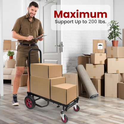 Pyle Compact Folding Adjustable Equipment Dolly - Heavy Duty Multi‑Function Convertible Cart Hand Truck/Platform Cart with Wheels - Expandable Up to 25.24" to 40.24" - 200LBS MAX Load Capacity