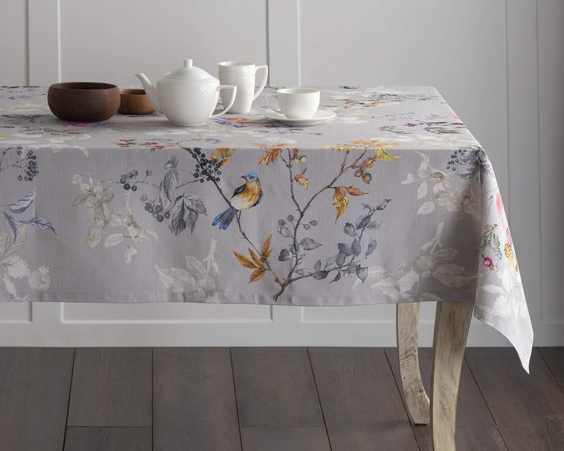 Maison d' Hermine Table Cloth Rectangle Table 100% Cotton 70 x 140 Inches Fall Tablecloth Reusable Everyday Use for Thanksgiving Christmas Decorations Dining Farmhouse Party (Equinoxe - Grey)