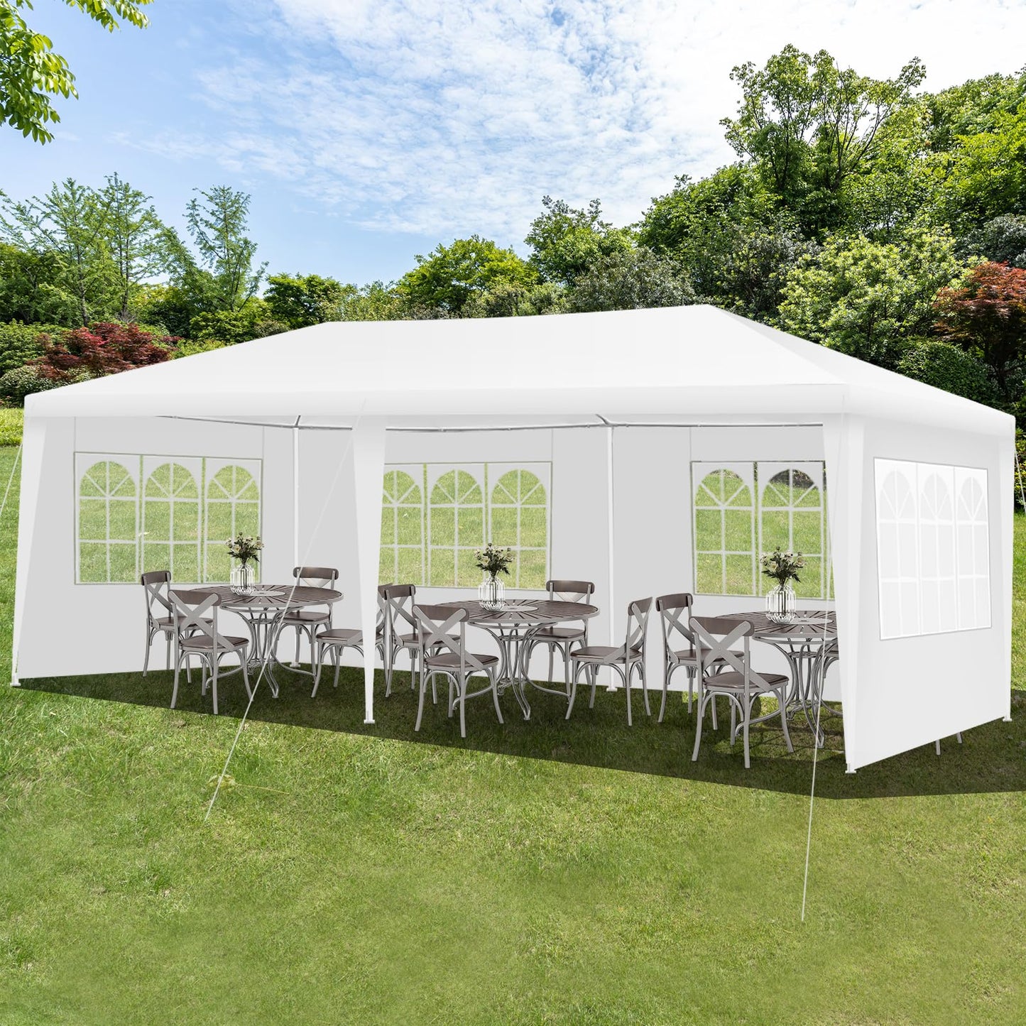 FIREFLOWERY 20 x 10 FT Canopy Tent, Outdoor Party Tent with 6 Removable Sidewalls, Carry Bag, Easy Assembly, Portable Pop Up Canopy for Parties, Events, Weddings
