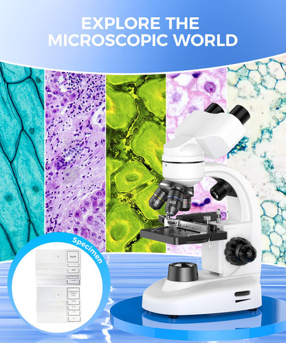 Compound Binocular Microscope for Adults, Professionals & Kids, 40X-2000X Magnification with LED Illumination, Mechanical Stage, WF10x & WF25x Eyepieces，Compatible for Lab, School, Home Education