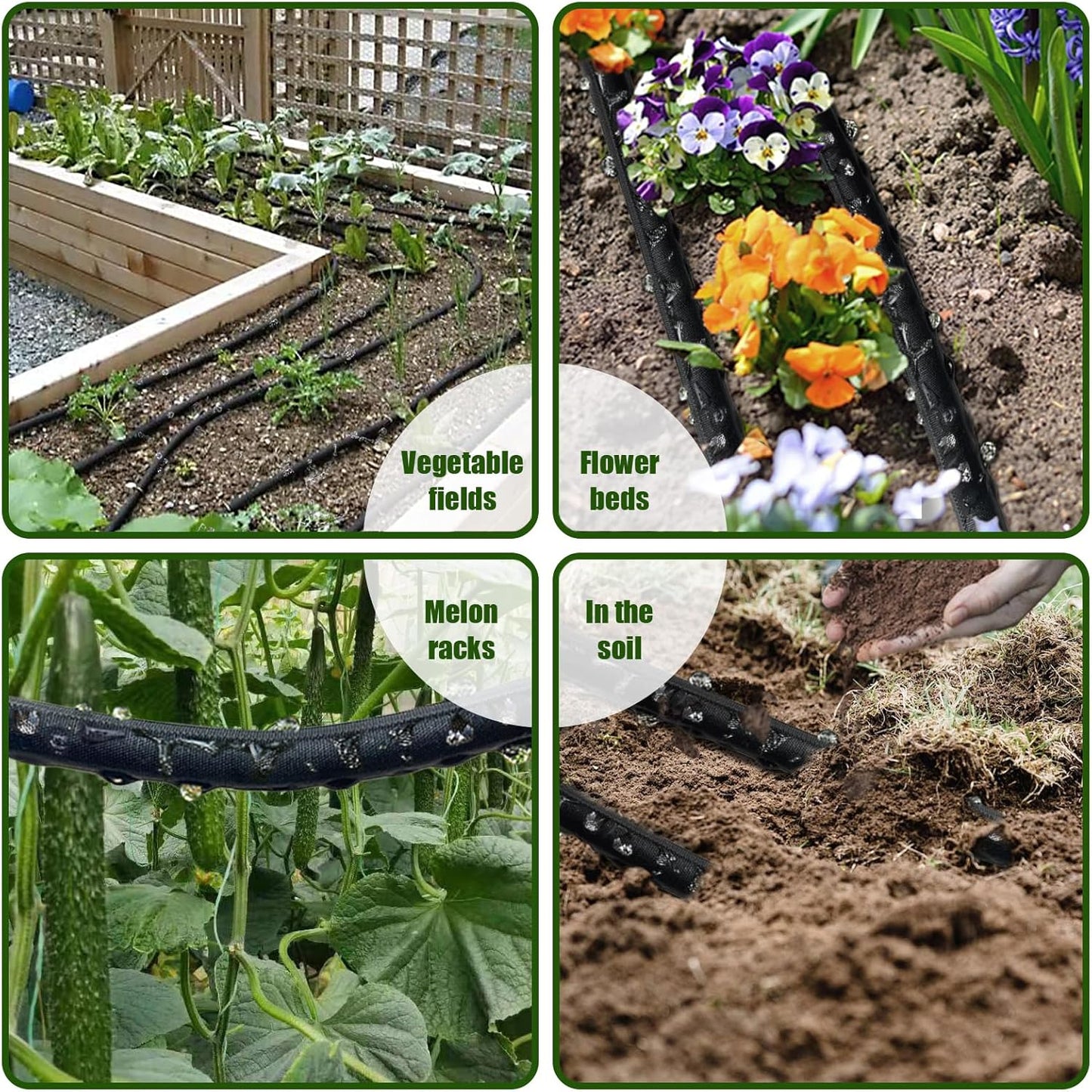 Soaker Hose 100FT - Thickened Flat Drip Irrigation Hose | Leak-Free Design, Saves 80% Water (2 Pack)