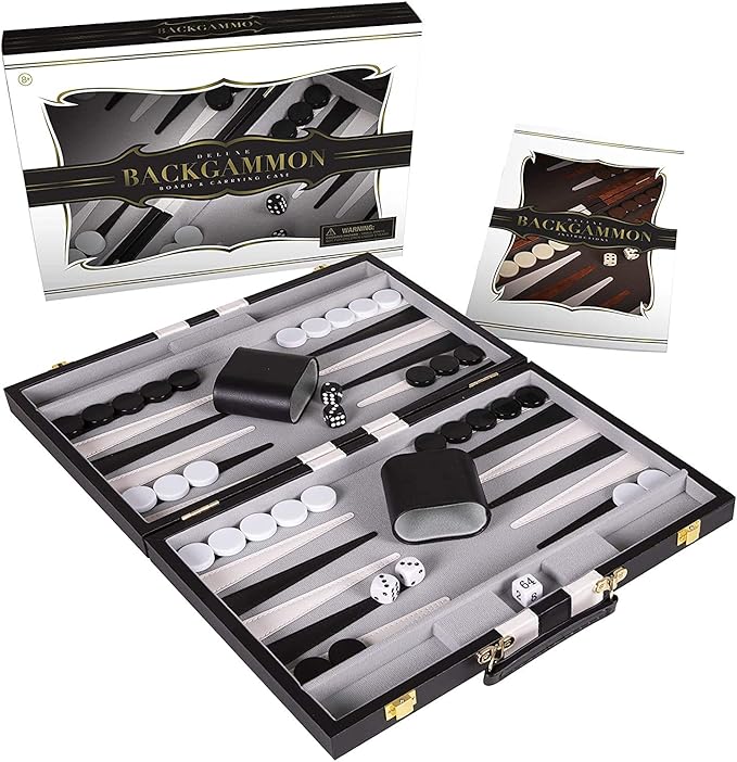 Premium Backgammon 11 Inches Small Black - Backgammon Sets for Adults and Kids - Leatherette Back Gammon Board Game Set - Travel Backgammon Set Board Encased with Accessories