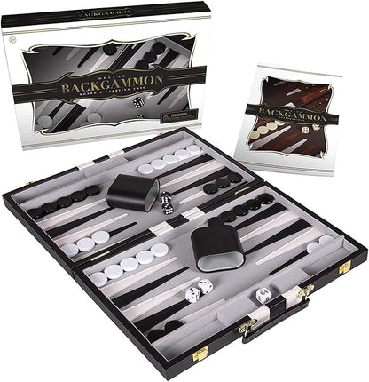 Premium Backgammon 11 Inches Small Black - Backgammon Sets for Adults and Kids - Leatherette Back Gammon Board Game Set - Travel Backgammon Set Board Encased with Accessories