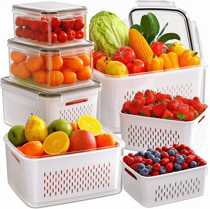 Skiennix 6-Piece Fruit Storage Containers - Leakproof Design with Removable Colanders for Fresh Produce