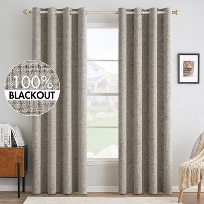 MIULEE Blackout Linen Curtains - 100% Thermal Insulated Grommet Drapes | Greige, 52x84 Inch (2 Panels)