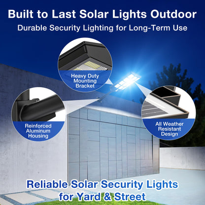OKPRO 10000W Solar Street Lights Outdoor, IP66 Waterproof Solar Lights Outdoor with Motion Sensor & Remote, Dusk to Dawn Commercial Security Lighting for Parking Lot, Yard, Farm, Driveway