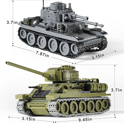 WW2 Army Tanks Toy Building Sets (1008 Pieces) Compatible with Lego Create a Soviet T-34 &amp German Panzer 38(t) Tank Great Military Model Toys Gift for Boys Kids and Teens Age 8+