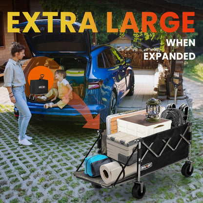 Overmont Collapsible Wagon with Tailgate - 49.2" Extended Heavy Duty Foldable Utility Wagon Folding Cart with All-Terrain Wheels for Outdoor Camping Sports Garden Beach Grocery - 300lbs Support