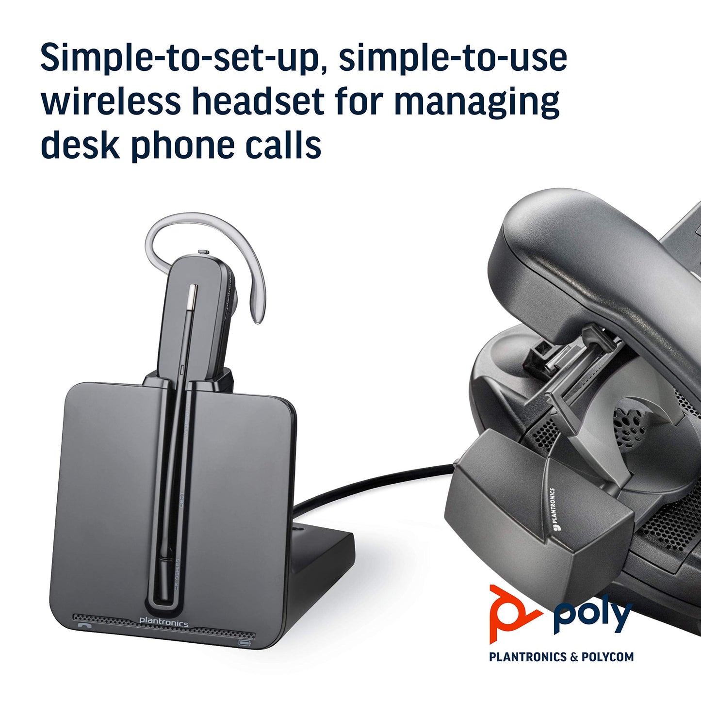 Plantronics - CS540 Wireless DECT Headset (Poly) - Single Ear (Mono) Convertible (3 Wearing Styles) - Connects to Desk Phone - Noise Canceling Microphone
