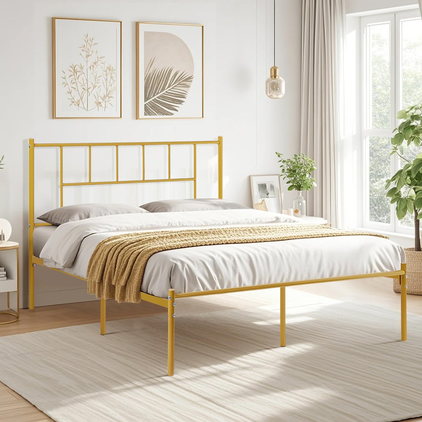 VECELO Full Metal Platform Bed Frame with Headboard, Heavy Duty Steel Slat Support, Under Bed Storage,No Box Spring Needed, Easy Assembly