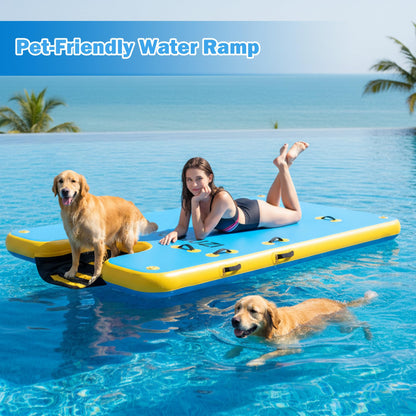 ACOMUZI Inflatable Water Platform with Dog Ramp, Heavy-Duty 6" Thick Drop Stitch Floating Dock for Pets Adults, Portable Lake Raft for Boat Pool Beach, Includes Pump