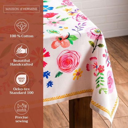 Maison d' Hermine Table Cloth Rectangle Table 100% Cotton 60 x 90 Inches Tablecloth Reusable Decorative for Dining Kitchen Farmhouse Home Gifts for Mothers Day Spring Summer - Happy Florals - Sweety