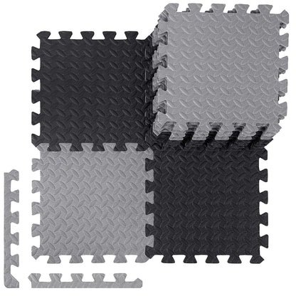 Ecally 100 Pcs 12 x 12 Gym Mat Foam Floor Mats for Home Gym Covers 96 Sq Ft Puzzle Exercise Square Interlocking Carpet Tiles with Border for Workouts Equipment Yoga Pilates (Black,Gray)