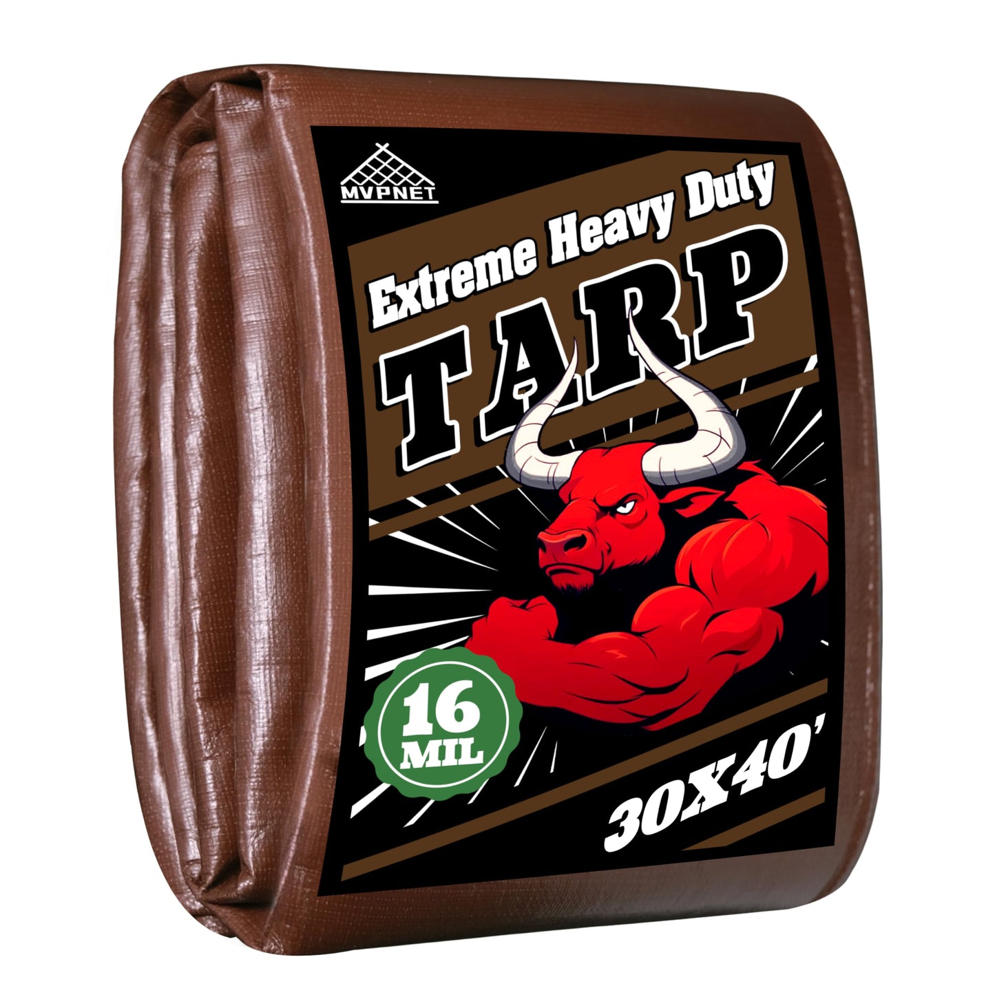 Tarp 30x40ft Heavy Duty Waterproof 16 Mil Tarps,UV-Resistant,Tear-Proof,Black&Brown Multipurpose Tarps,for Outdoor Pool,Camping,Tent,Roof,Garden,Etc -by MVPNET
