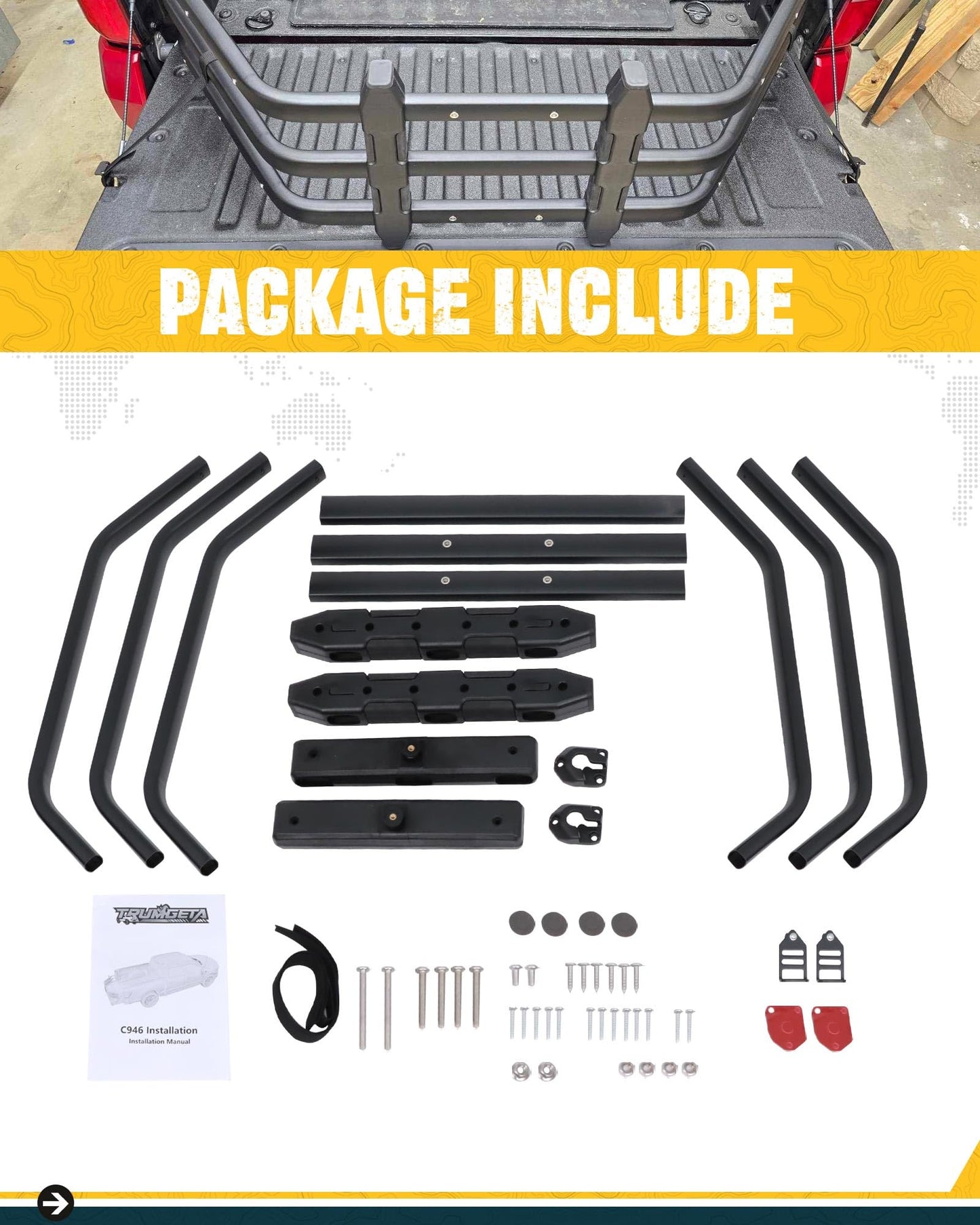 Trumgeta Truck Bed Extender Fit for Ford F-150 2021-2026, Dodge Ram 1500 2019-2026, Toyota Tundra 2007-2026, Tailgate Mount Cargo Extension, Fold-in/Fold-Out Pickup Storage