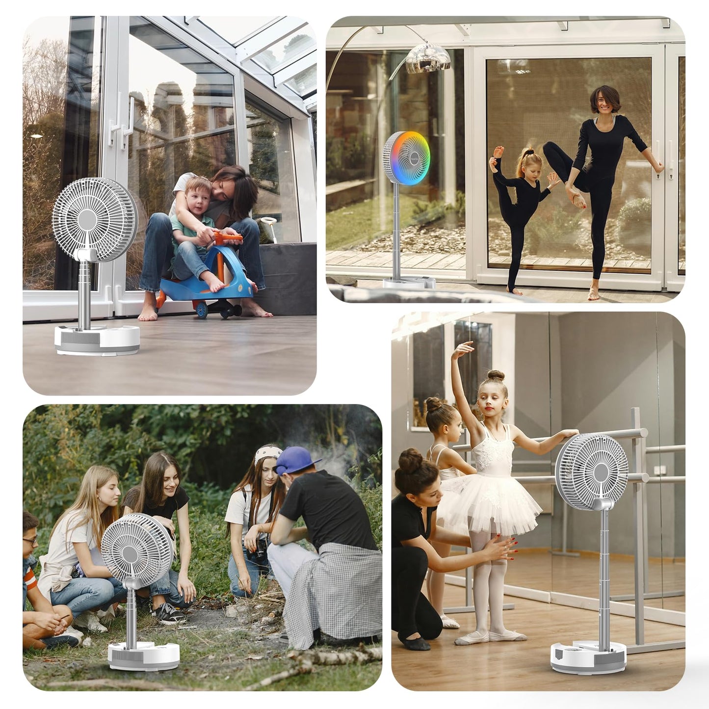 Socool 40000mAh Battery Operated Foldable Fan,Rechargeable Standing Fan, Remote Control & Colorful Light, Oscillating Telescopic, Timer & Digital Display, Foldaway Fans for Camping Travel Outdoor