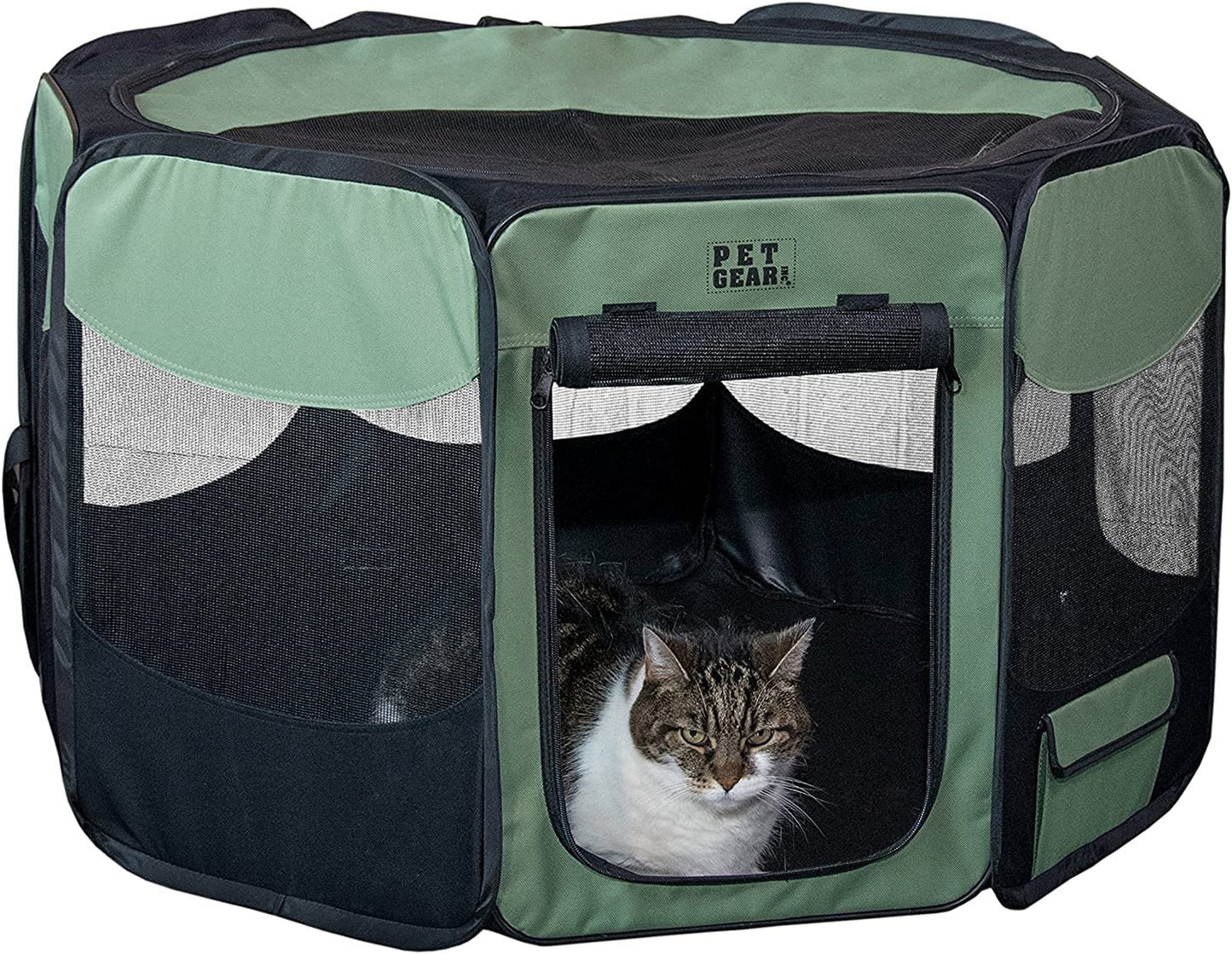 Pet Gear Octagon Pet Pen with Removable Top for Cats and Dogs up to 90-pounds, 46-inches, Sage