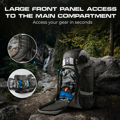 Stikage UltraSonik 65L Front Access Internal Frame Hiking Backpack for Men and Women – Lightweight Waterproof Trekking & Camping Backpack with Rain Cover, Hydration Bladder compatible