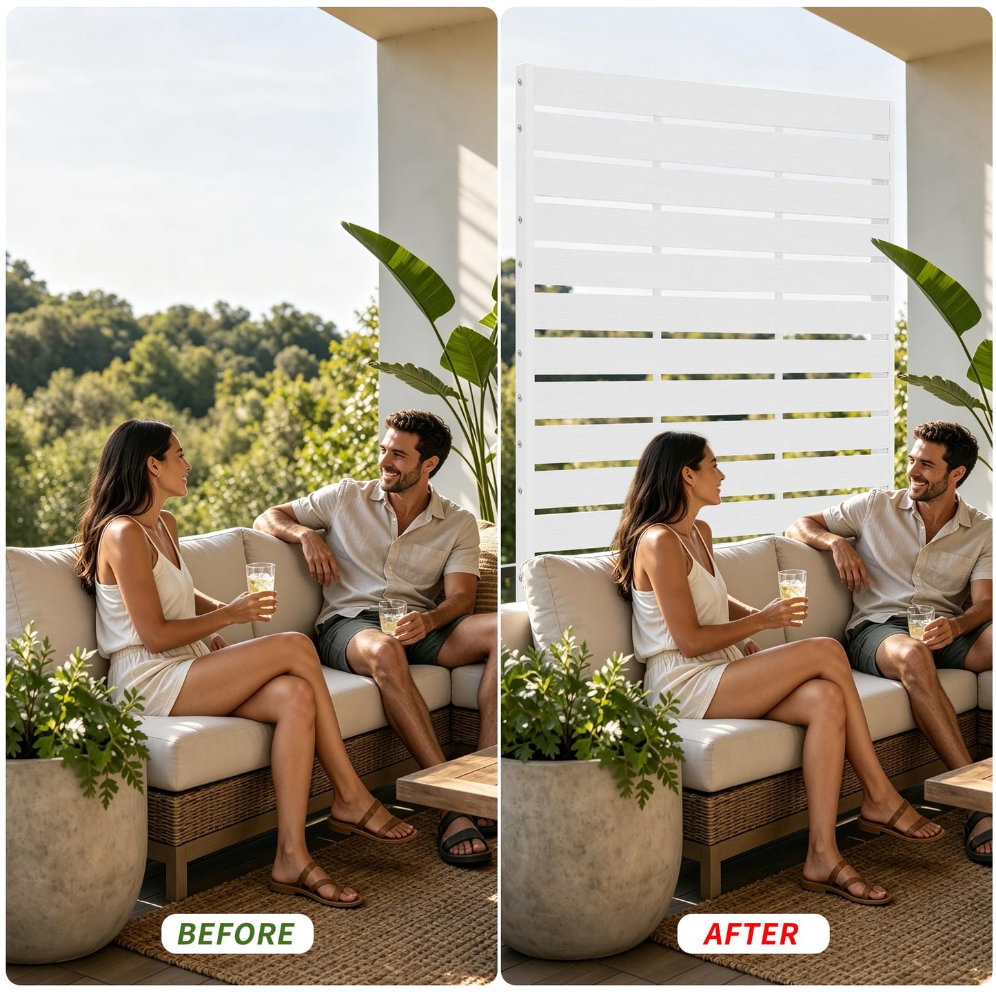 FROASISPRO HDPE Outdoor Privacy Screen 72" H x 47.2" W Freestanding Room Divider with Metal Base, Weatherproof Waterproof Sunscreen Rustproof Partition Screen for Patio Backyard Pool Balcony, White
