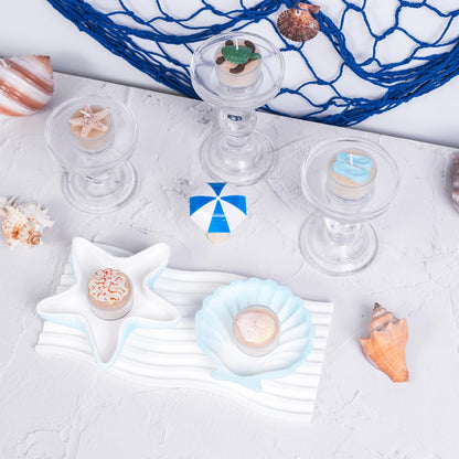 Set of 9 Handmade Unscented Ocean Theme Tealight Candles with Reusable Ribbed Cups, 5H Clean Burn, Ideal for Summer, Party, Meditation, Spa and Home Decor