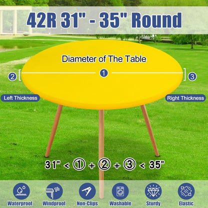 Moosfor Round Spandex Tablecloth, Elastic Fitted Waterproof Tablecloths for 31"-35" Tables, Stretch Washable Picnic Table Cover for Camping, Dining, Indoor and Outdoor, Yellow