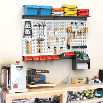 TORACK Pegboard Wall Organizer 4 ft. Garage Metal Pegboard Tool Organizer System, Tools Storage Peg Board Kit with Hooks and Accessories, Wall Mounted Storage Bins, Overhead Shelves