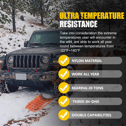 BUNKER INDUST Off-Road Traction Boards with Jack Lift Base,2 Pcs Multifunctional Recovery Track for 4WD UTV SUV Truck-Mud, Snow, Sand Tracks Orange Tire Traction Mat with Carry Bag (Gen 9th)