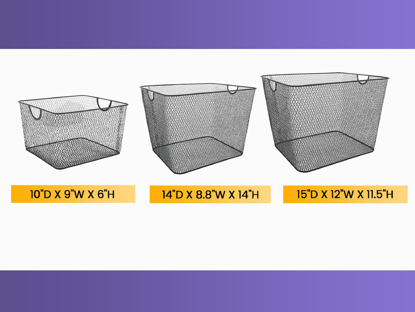 YBM HOME Mesh Stacking Bin Storage Containers for Kitchen Pantry, Cabinet and Shelves, Metal Wire Basket Rack for Fruits and Veggies, Crafts, Toys & Cleaning Items - 1 Unit, Large 15x11x8 Silver (4)