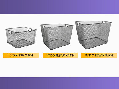 YBM HOME Mesh Stacking Bin Storage Containers for Kitchen Pantry, Cabinet and Shelves, Metal Wire Basket Rack for Fruits and Veggies, Crafts, Toys & Cleaning Items - 1 Unit, Large 15x11x8 Silver (4)