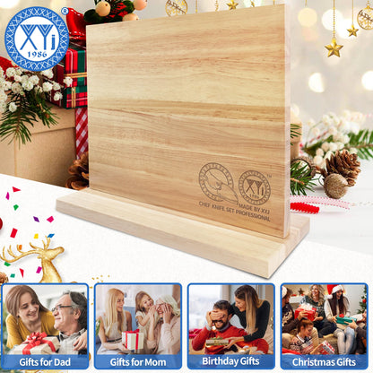 XYJ Authentic Since 1986, Magnetic Knife Block, Double Side Kitchen Knife Stand, Acacia Wood, Magnetic Knife Holder with Strong Enhanced Magnets,Knives Storage Rack Stand for Home Kitchen